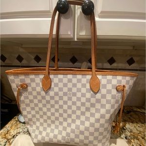 Louis Vuitton Damier Azur MM Never Full Rose Ballerina Authentic EUC